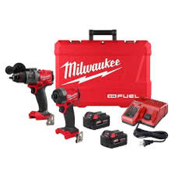 Milwaukee 3697-22 18V Lithium-Ion Brushless Cordless Hammer Drill and Impact Driver Combo Kit (2-Tool) with (2) 5.0Ah Batteries, Charger & Tool Case