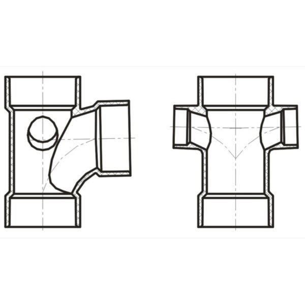 Sanitary Tee w/ R & L Side Inlets (ALL HUB) x3x3x1-1/2x1-1/2