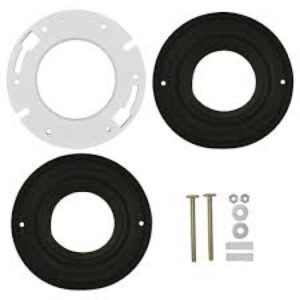 Reusable toilet gasket. Used in issues arising from remodeling projects. Kit includes: 2 gaskets, 1/2″ spacer, 1/4″ x 3-1/2″ closet bolt kit, 2 plastic shims.