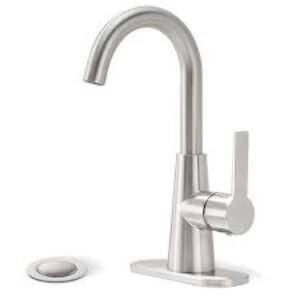 Phiestina Bathroom Sink Faucet, Single Hole Single Handle Modern RV Bathroom Faucet, with Water Supply Line and Metal Pop Up Drain