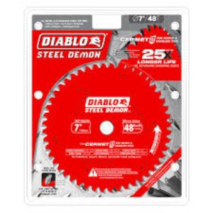 Diablo Steel Demon Cermet II Saw Blade for Medium Metal - 7" Diameter, 48 TCG Teeth, 20mm Arbor, .075" Kerf, 0° Hook Angle, .063" Plate, 4000 Max RPM - D0748CFM