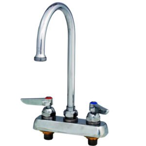 T&S Brass, B-1141, Deck Mounted Workboard Faucet with 4" Centers, 6" Swivel Gooseneck, 2.2 GPM Aerator and Lever Handles, Chrome