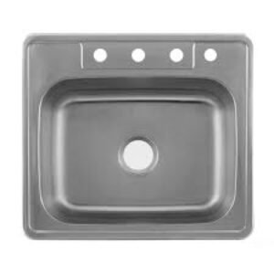 DAX Single Bowl Top Mount Kitchen Sink, 20 Gauge Stainless Steel, Brushed Finish , 25 x 22 x 8 Inches (DAX-OM-2522)
