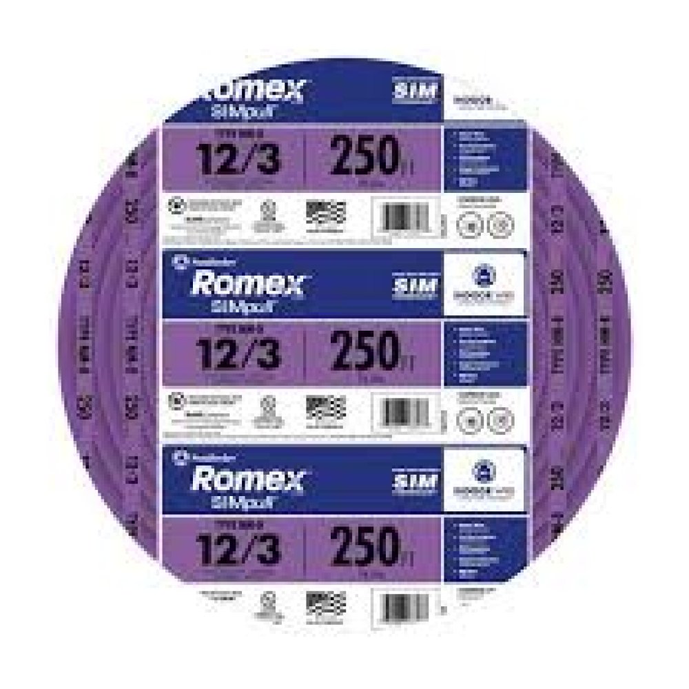 250 ft. 12/3 Solid Romex SIMpull CU NM-B with G Wire Purple Coil