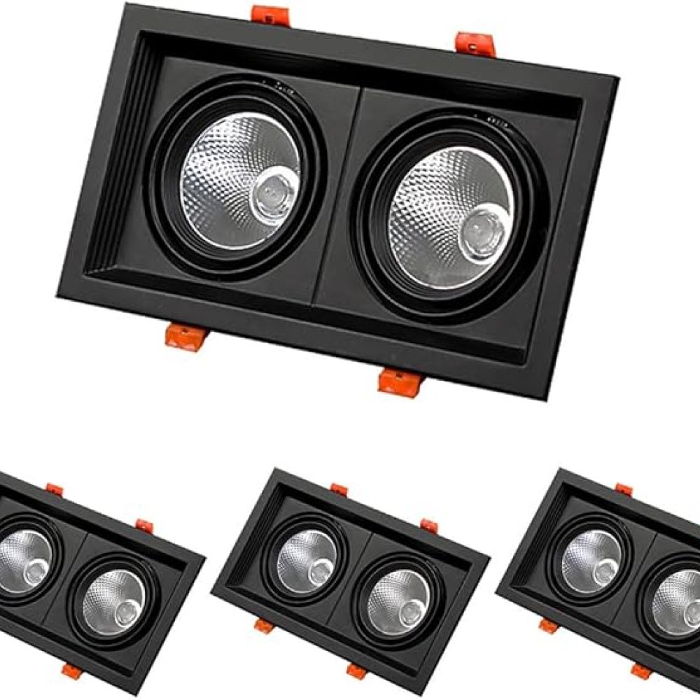 Adjustable double-head square recessed COB LED spotlight ceiling lamps, indoor lighting, aluminum recessed rectangular downlight,