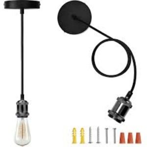 Pendant Light Kit UL Canopy Kit Copper Socket E26 E27 Lampholder Black Woven Fabric Pendant Light Cord Adjustable Ceiling Lighting