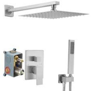 Brushed Nickel Shower System 10 Inch Bathroom Luxury Rain Mixer Shower Combo Set Wall Mounted Rainfall Shower Head and Handheld System Shower Faucet Rough-in Valve Body and Trim Kit