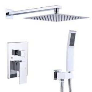 CHROME Shower System 10 Inch Bathroom Luxury Rain Mixer Shower Combo Set Wall Mounted Rainfall Shower Head and Handheld System Shower Faucet Rough-in Valve Body and Trim Kit