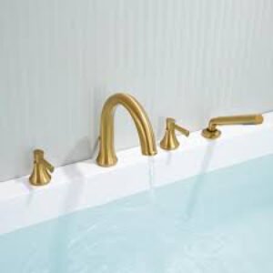 Roman Tub Faucet Tub Filler Brushed Gold Deck Mount Bathtub Faucet Brass Bathroom Faucets with Hand Shower