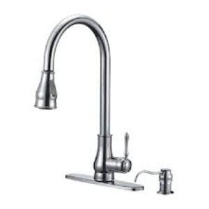SGLE HDLE PULL OUT SINK FAUCET BRASS BODY 18'' W/DISP SOAP &  PLATE  SATIN FINISH