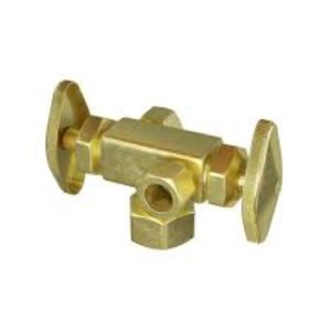 LOW LEAD 5/8 OD X 3/8 OD X 3/8 OD COMPRESSION DUAL HANDLE SHUT OFF VALVE ROUGH BRASS