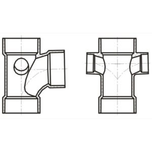 Sanitary Tee w/ R & L Side Inlets (ALL HUB) 4x4x4x2x2"