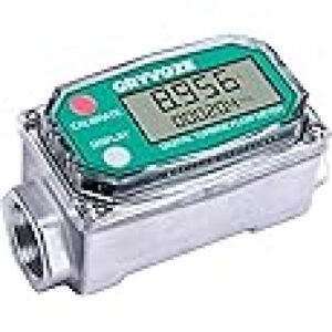 1 Inch Digital Fuel Flow Meter, 2.6-26 GPM Inline NPT Turbine Flowmeter with 3/4 in Adapters for Water, Diesel, Gas Oil, Gasoline, and Other Liquids - Supports Gallon, QTS, PTS, L, m³