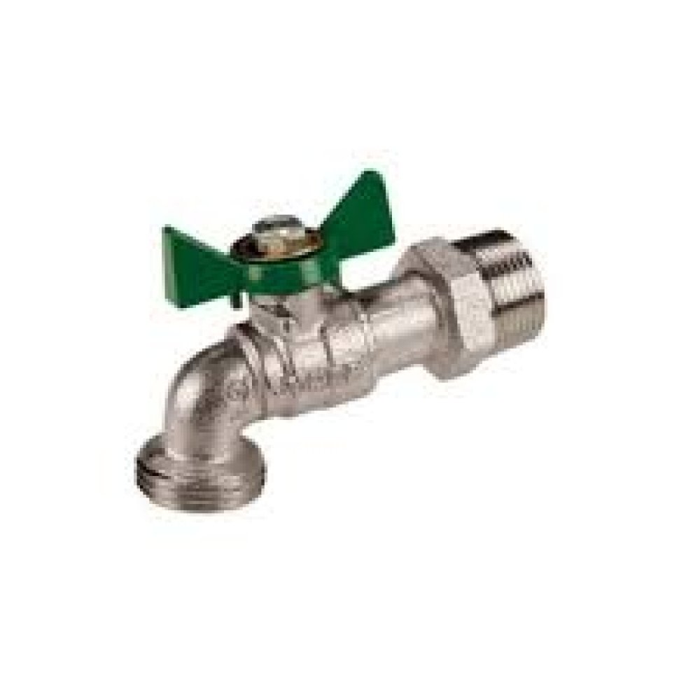 1/2" Jomar Valve T-632NKG, Quarter Turn Hose Bibb, No Kink, Nickel Plated Finish, MNPT x 3/4" Hose Connection, Internal Solder, T-Handle, 200 WOG