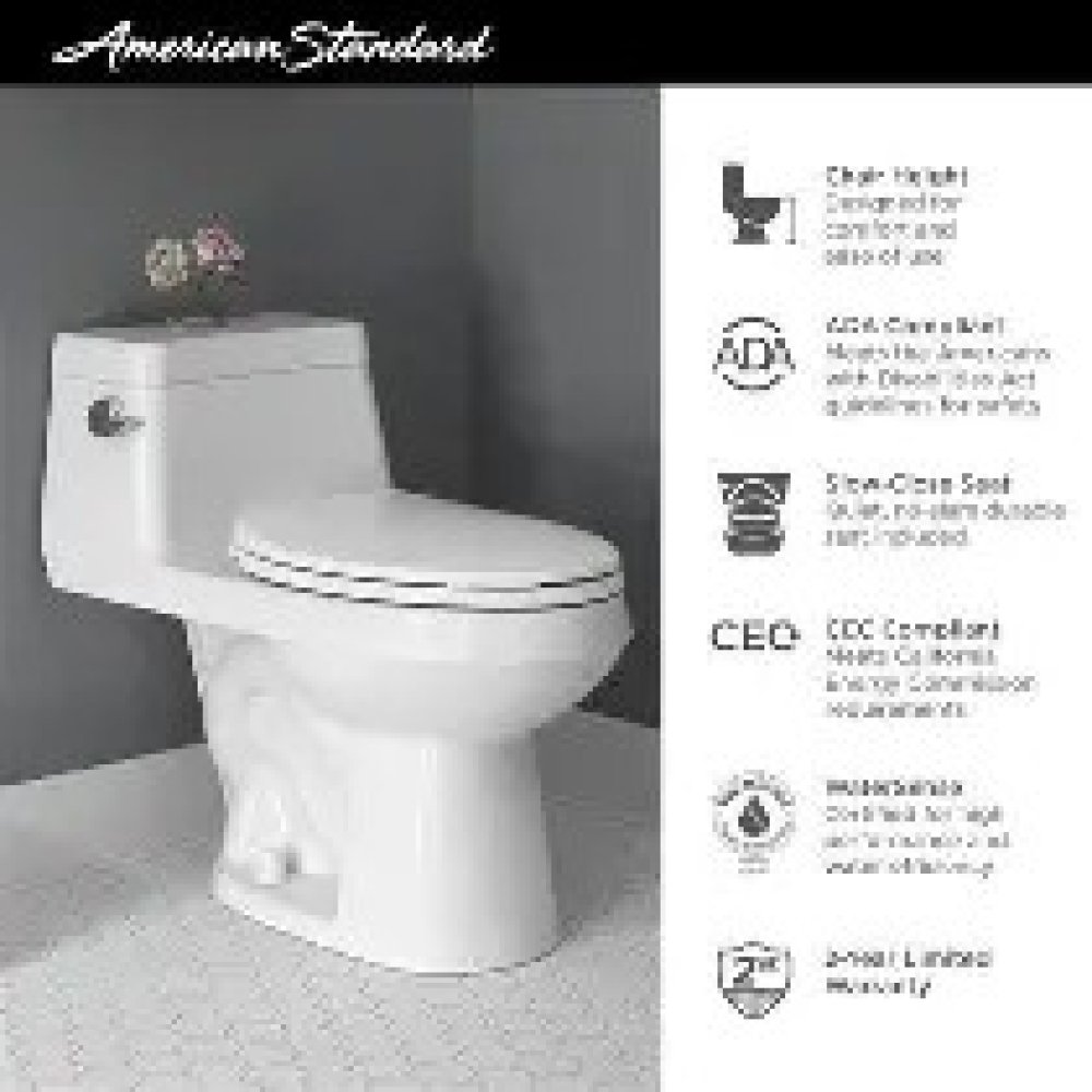 AMERICAN STANDARD MAINSTREAM WHITE ELONGATED CHAIR HEIGHT 12-in ROUGH-IN WATERSENSE 1.28 GPF SOFT CLOSE 1-PIECE TOILET - Image 2